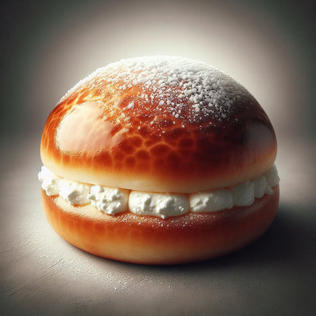 Golden round vatrushki pastries filled with sweet quark