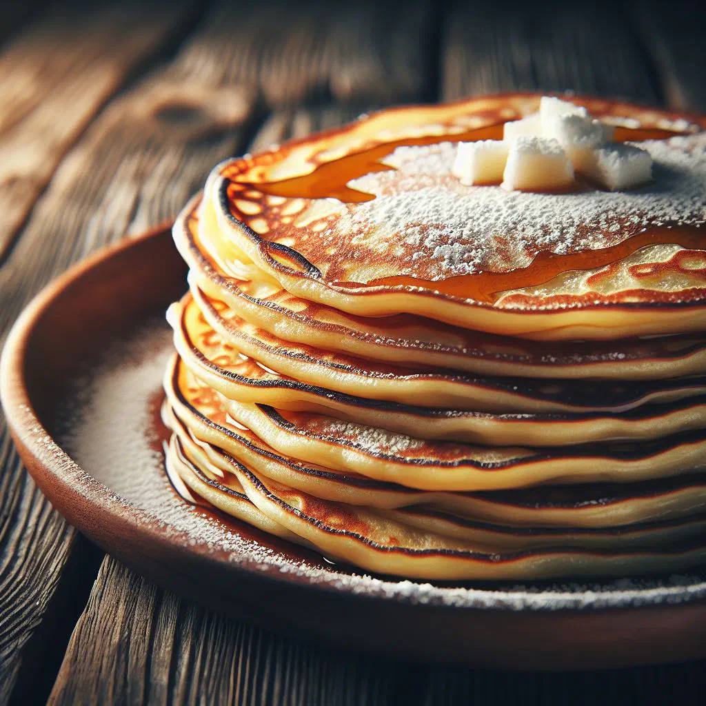 A stack of golden Russian zavarnye bliny served on a plate