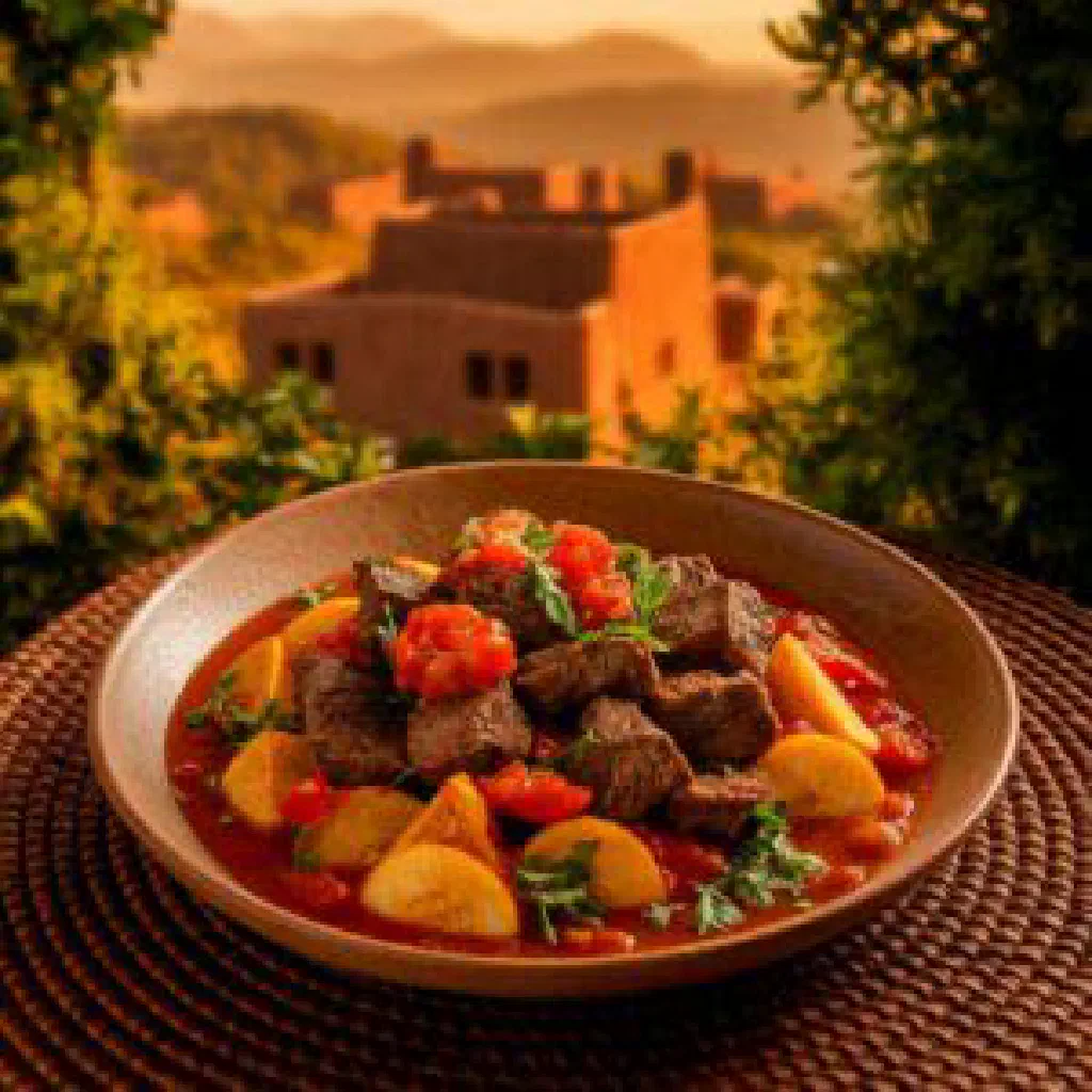 Rwandan igisafuriya stew with chicken, carrots and peppers in a pot