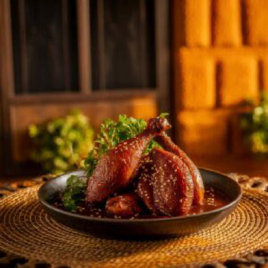 Rwandan chicken dish Inyama y'Inkoko served with vegetables and ugali