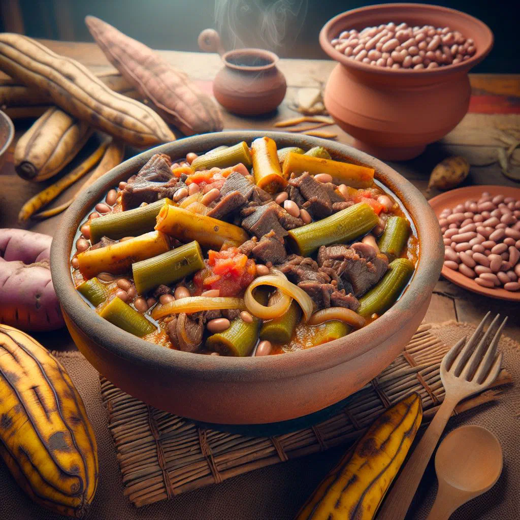 Rwandan katogo of green bananas simmered with vegetables and tender meat