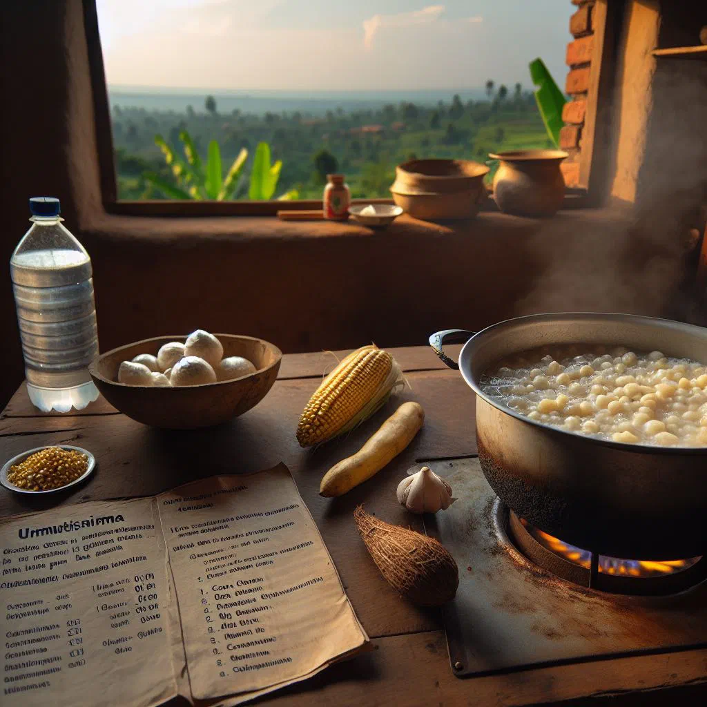 Bowl of Umutsima maize porridge served with beans