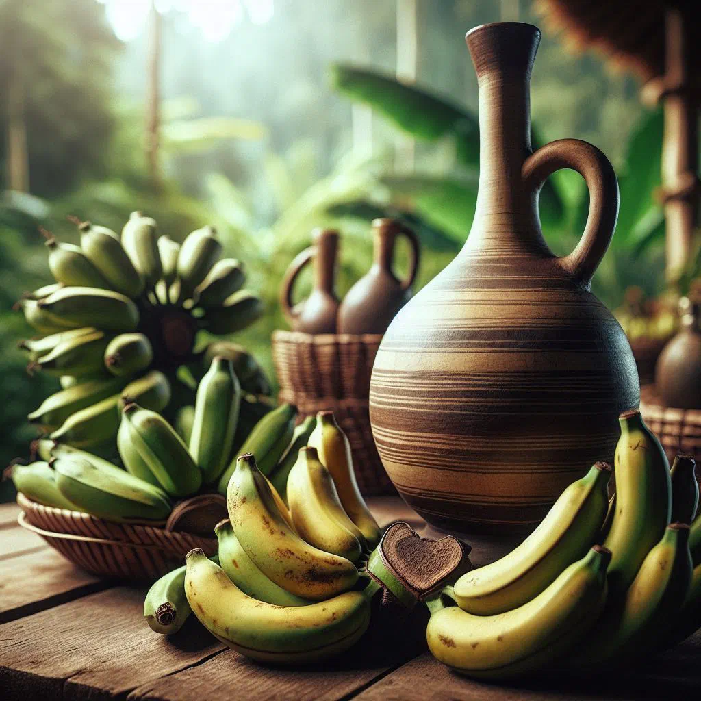 Glass of urwagwa banana beer served in a traditional Rwandan setting