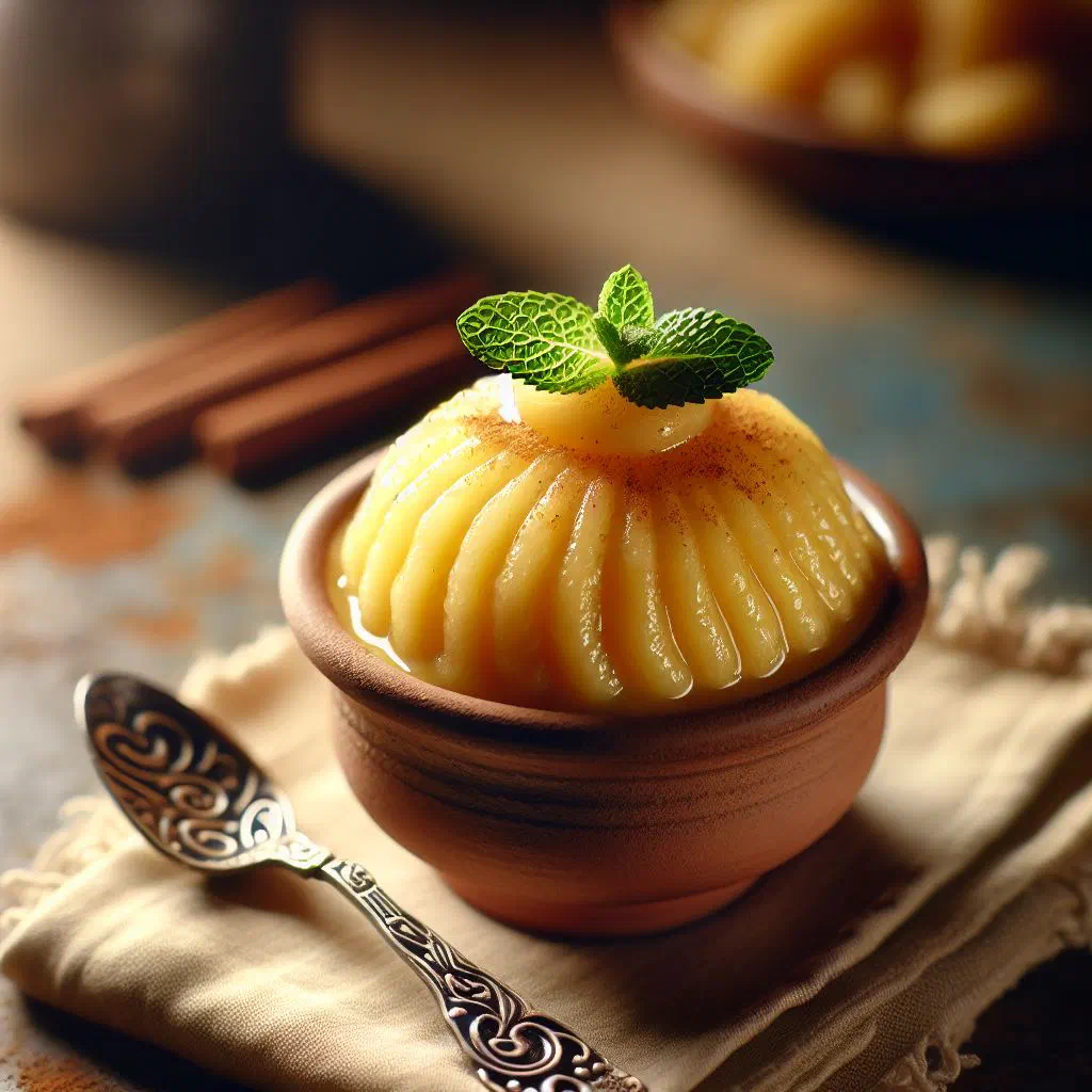 Creamy breadfruit pudding in a bowl topped with fresh fruit