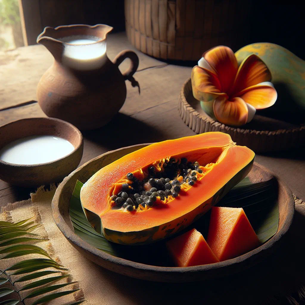 Bowl of warm Samoan esi with papaya in creamy coconut milk