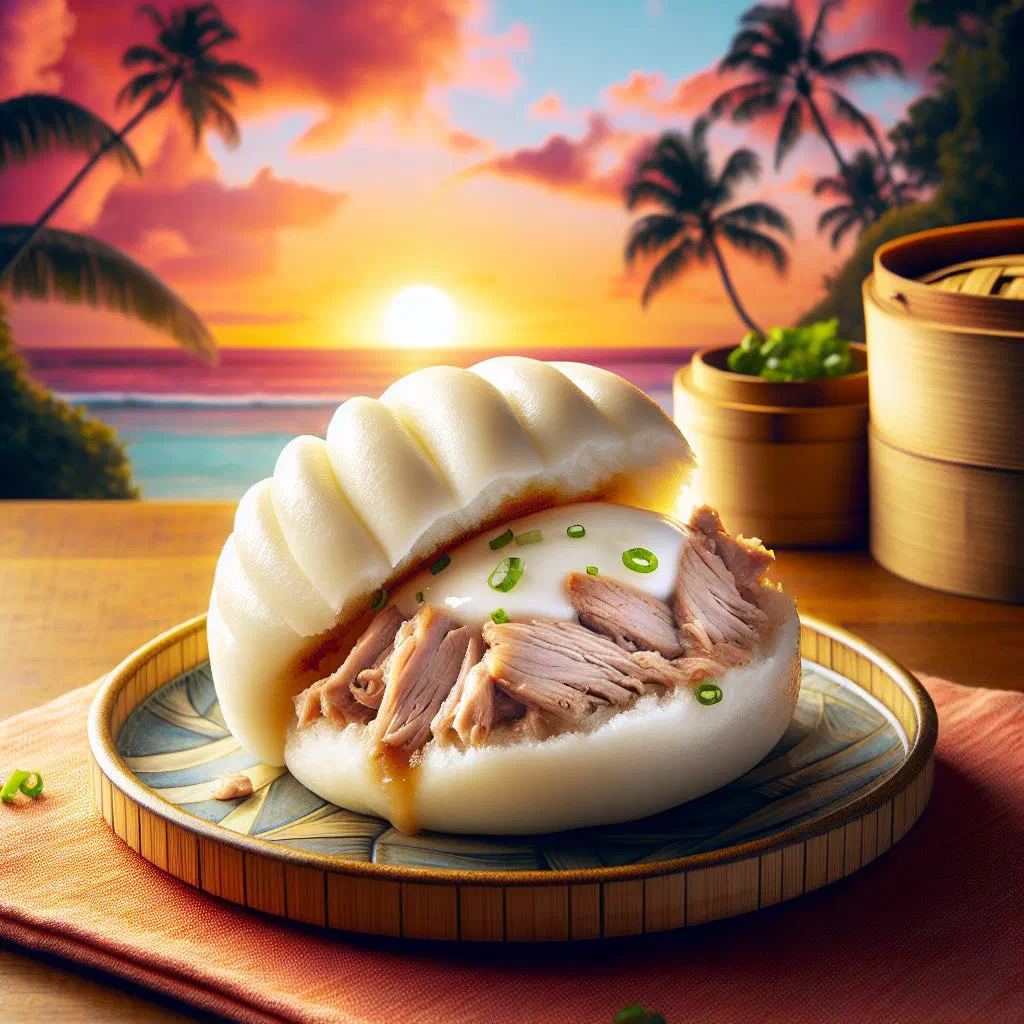 Golden baked Keke Pua'a pork buns on a plate
