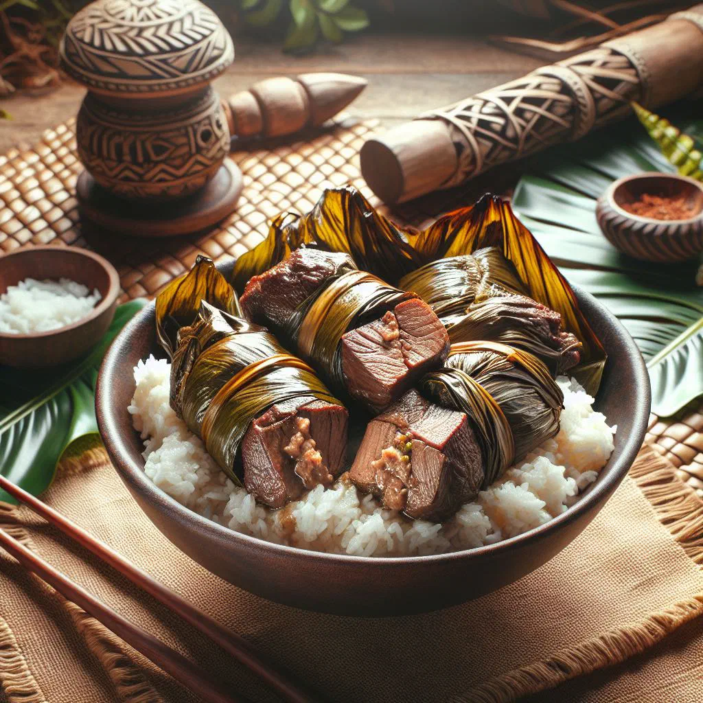 Palusami parcels of taro leaves baked in creamy coconut milk