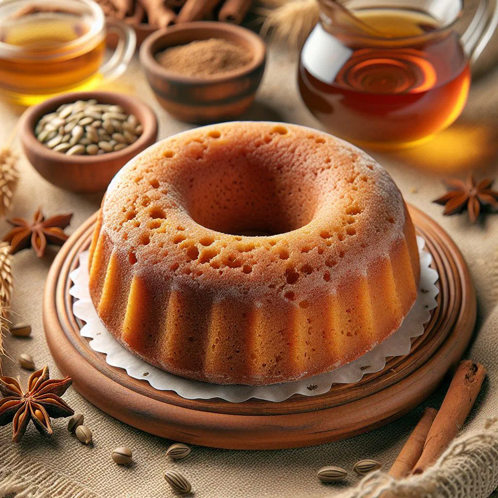 Golden Ciambella Sanmarinese ring cake dusted with icing sugar