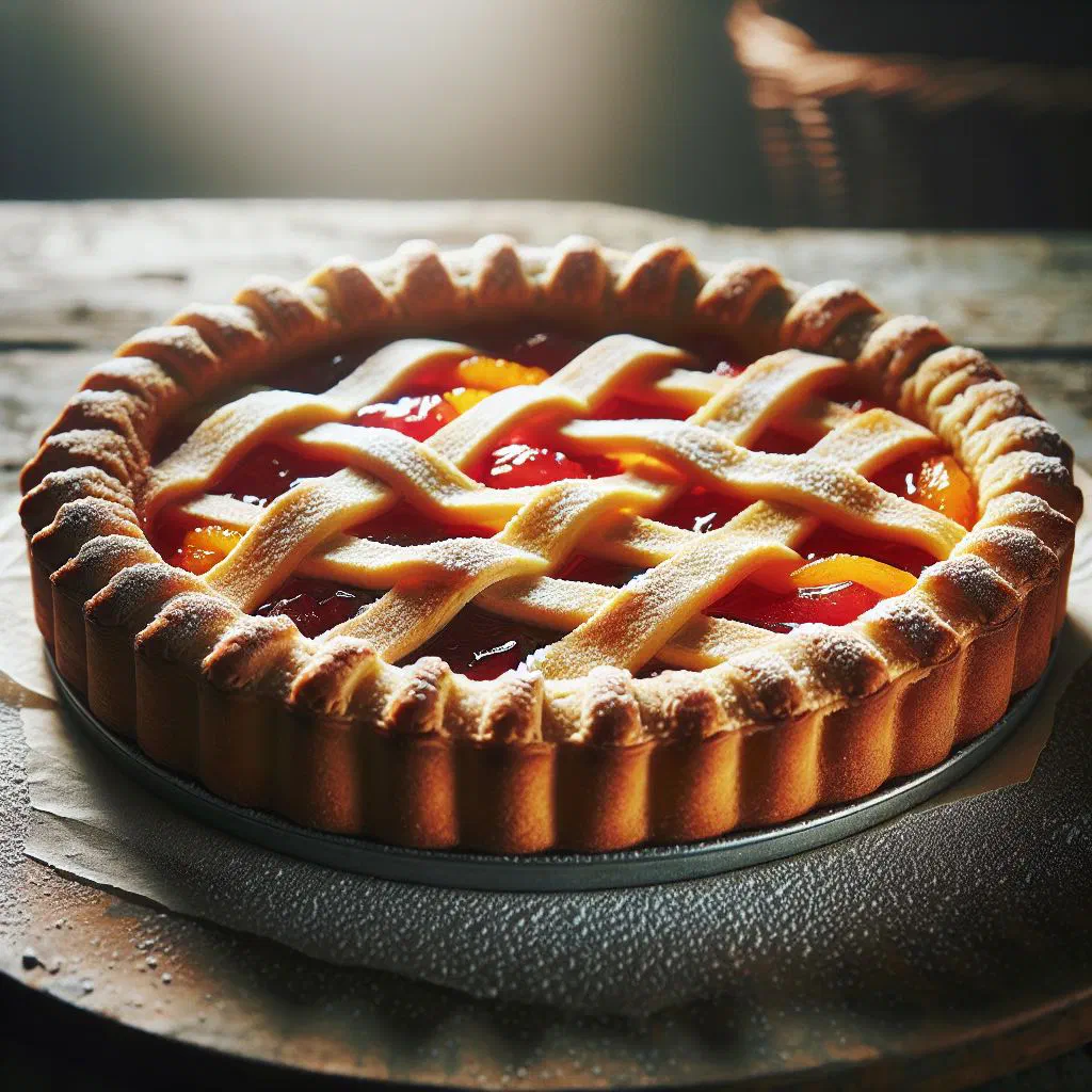 Crostata di marmellata jam tart with a golden lattice top