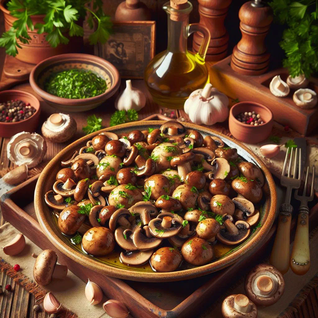 Pan-fried mushrooms with garlic and parsley served in a bowl