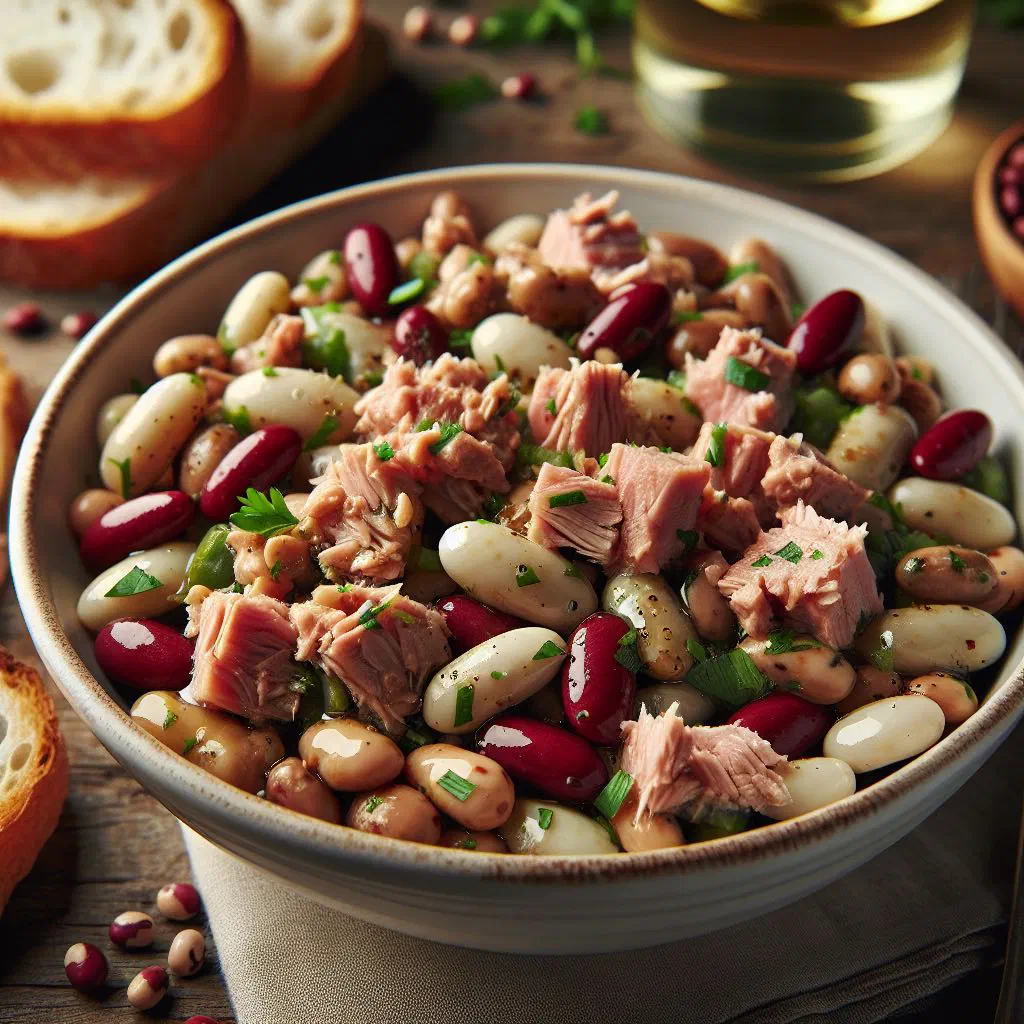White bean and tuna salad with red onion and fresh parsley