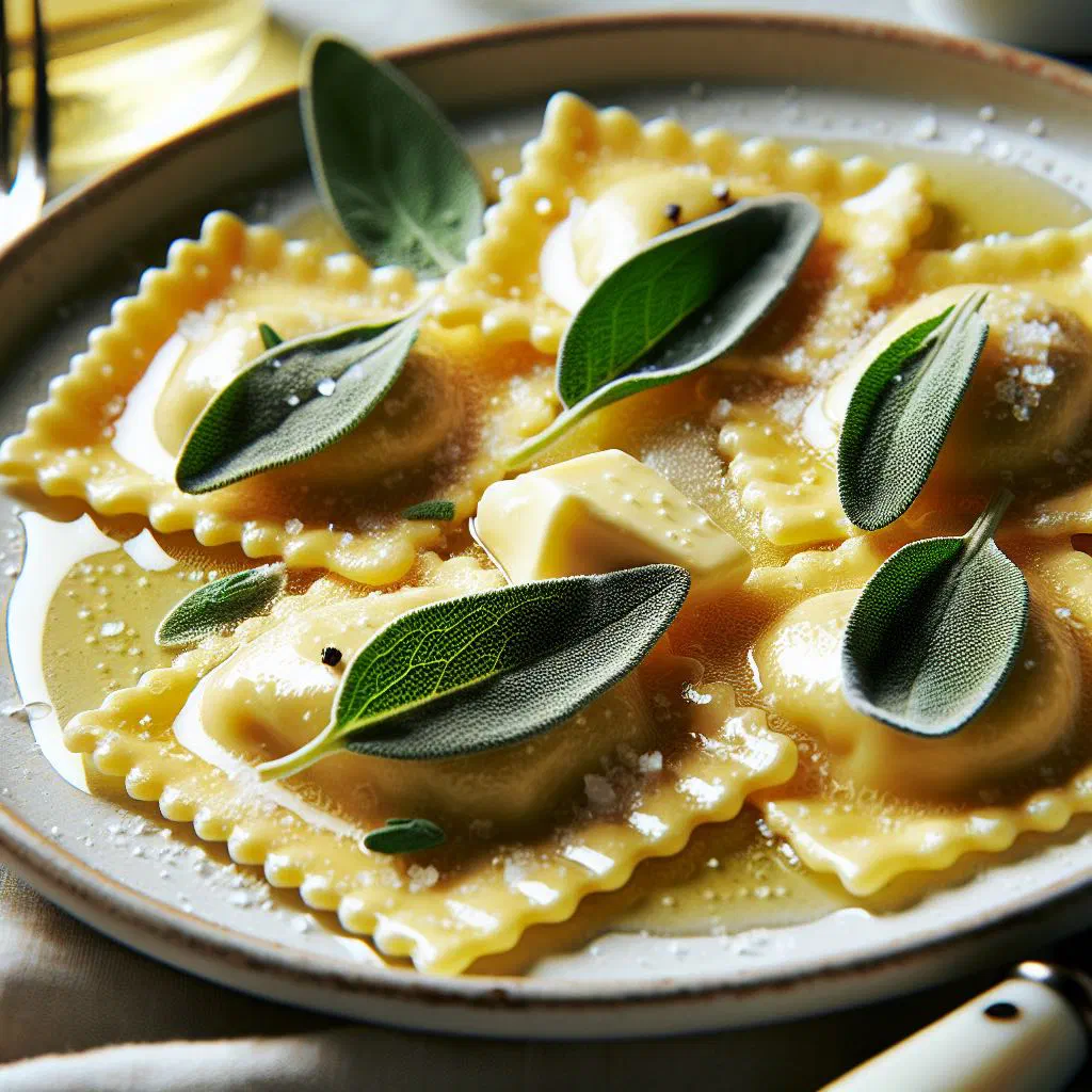 Ravioli tossed in sage butter with grated parmesan
