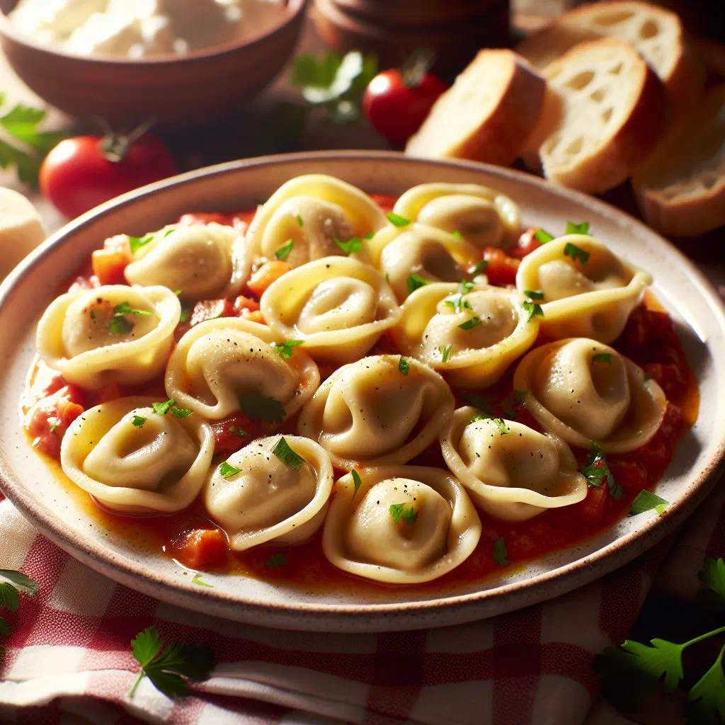 Fresh tortellini di ricotta drizzled with olive oil and grated Parmesan