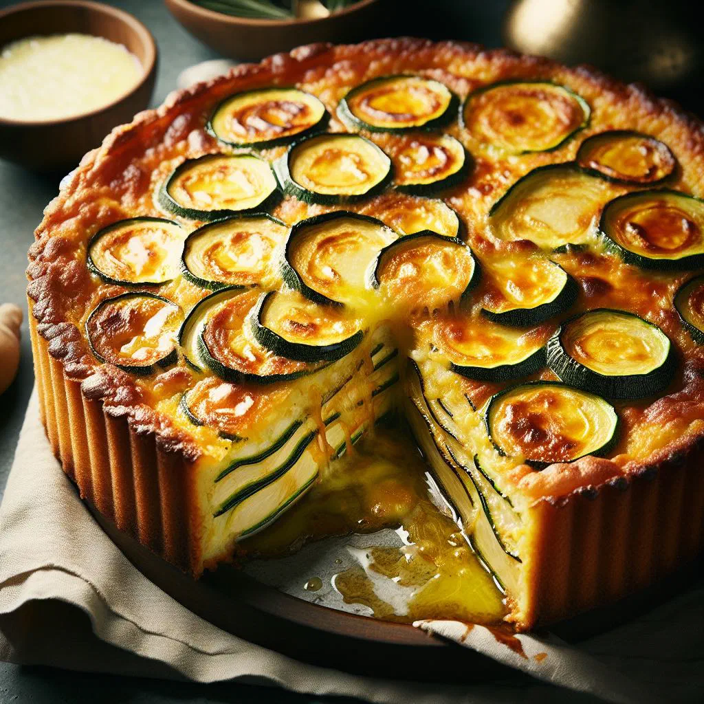 Golden baked courgette tortino garnished with fresh herbs