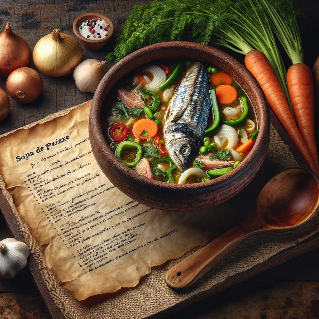 Bowl of São Toméan fish soup with tomato broth and fresh coriander