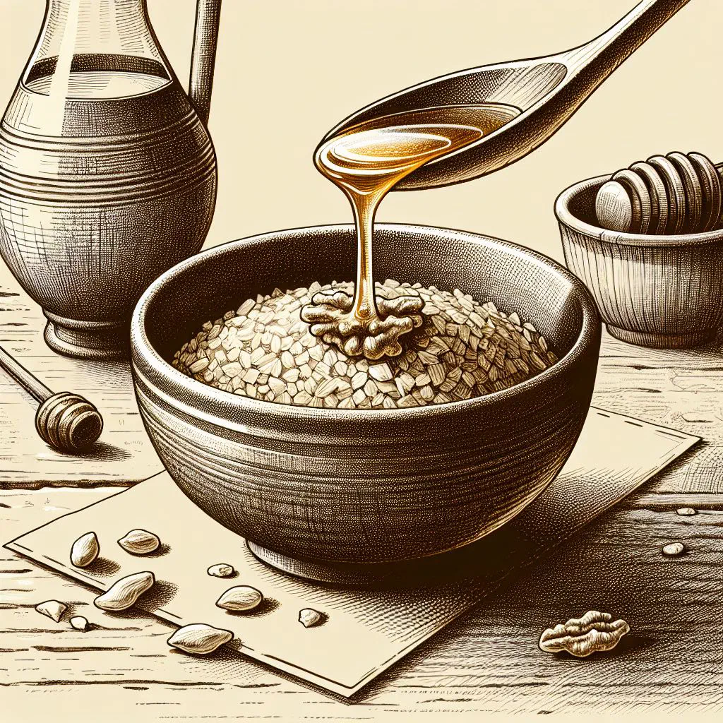 Bowl of smooth aseeda drizzled with honey and served with dates