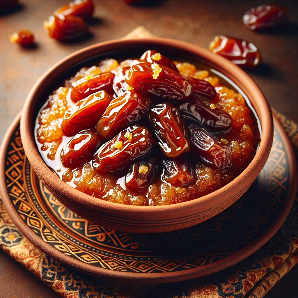 Squares of dates halwa topped with chopped almonds