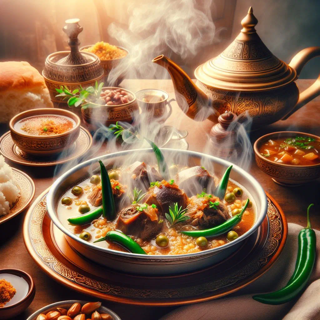 Bowl of creamy Saudi jareesh with tender meat, garnished with fresh herbs