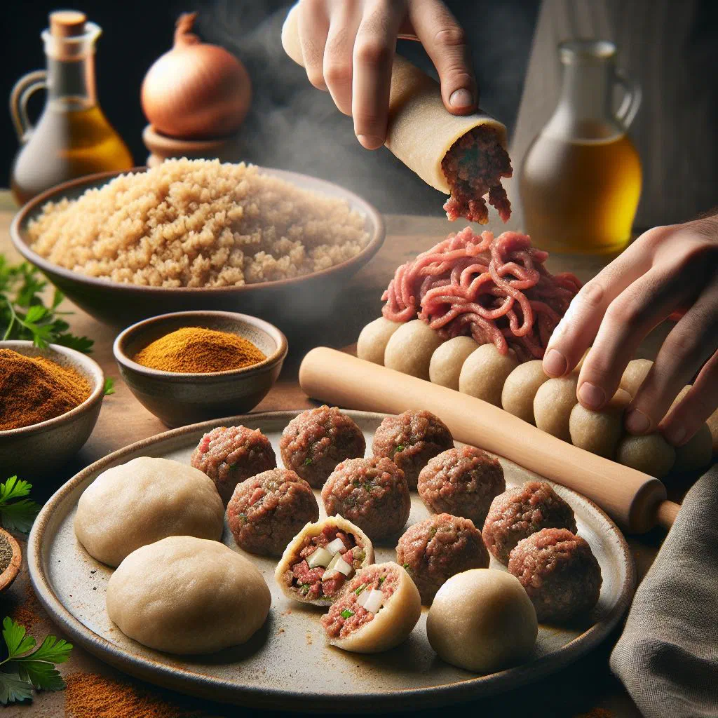 Golden fried kibbeh balls with fresh parsley and lemon
