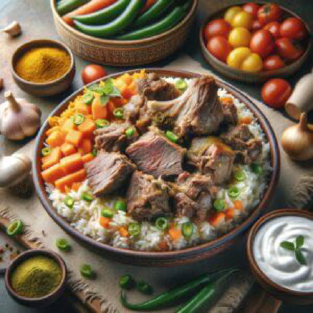Hearty Madghout rice dish with tender spiced meat