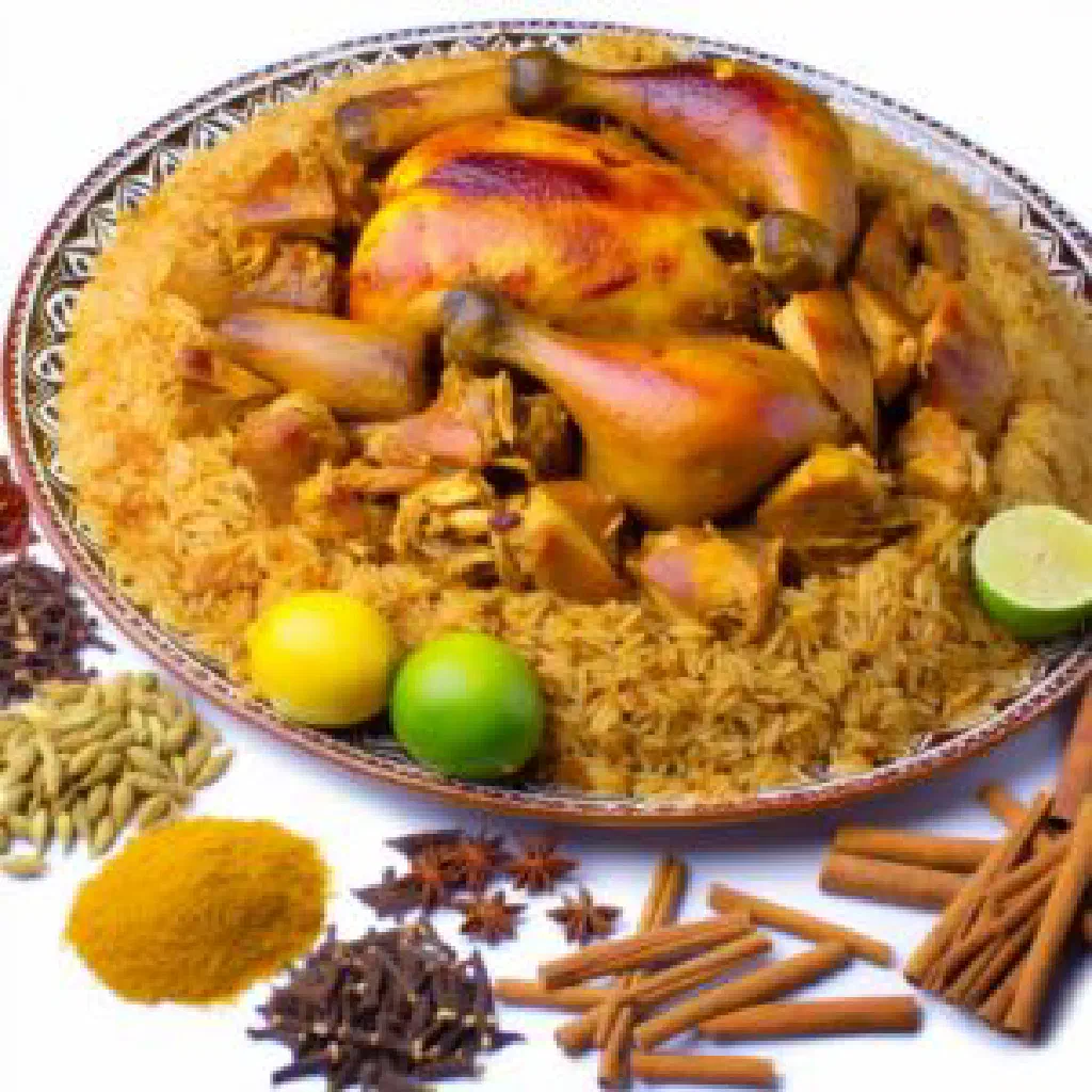 Fragrant spiced rice with tender meat served in a bowl