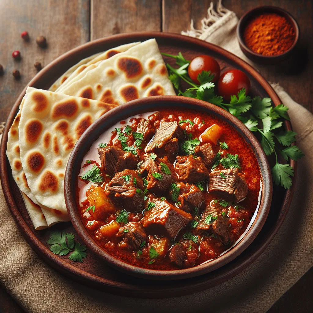 Tender lamb in a spiced broth spooned over pieces of flatbread