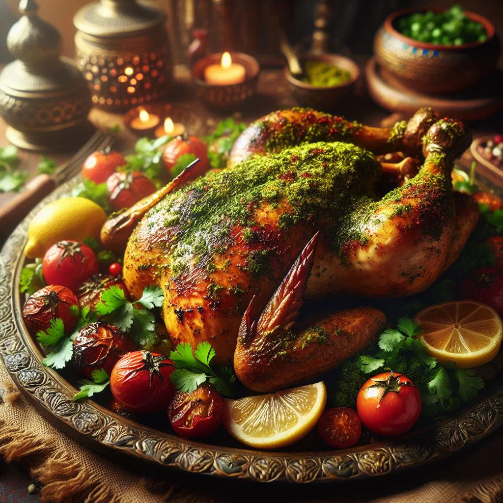 Grilled zaatar chicken with flatbread and fresh herbs