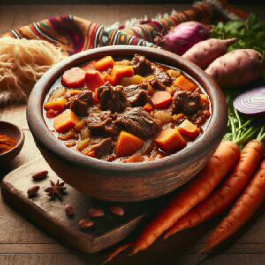 Senegalese mafé with chicken in a creamy peanut sauce, served with rice