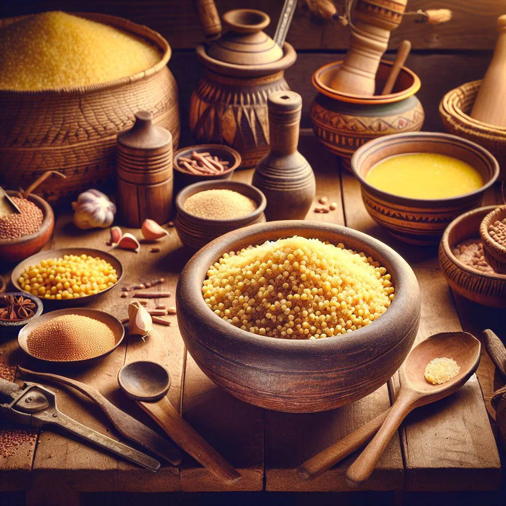 Senegalese millet couscous with vegetables and tender pieces of meat