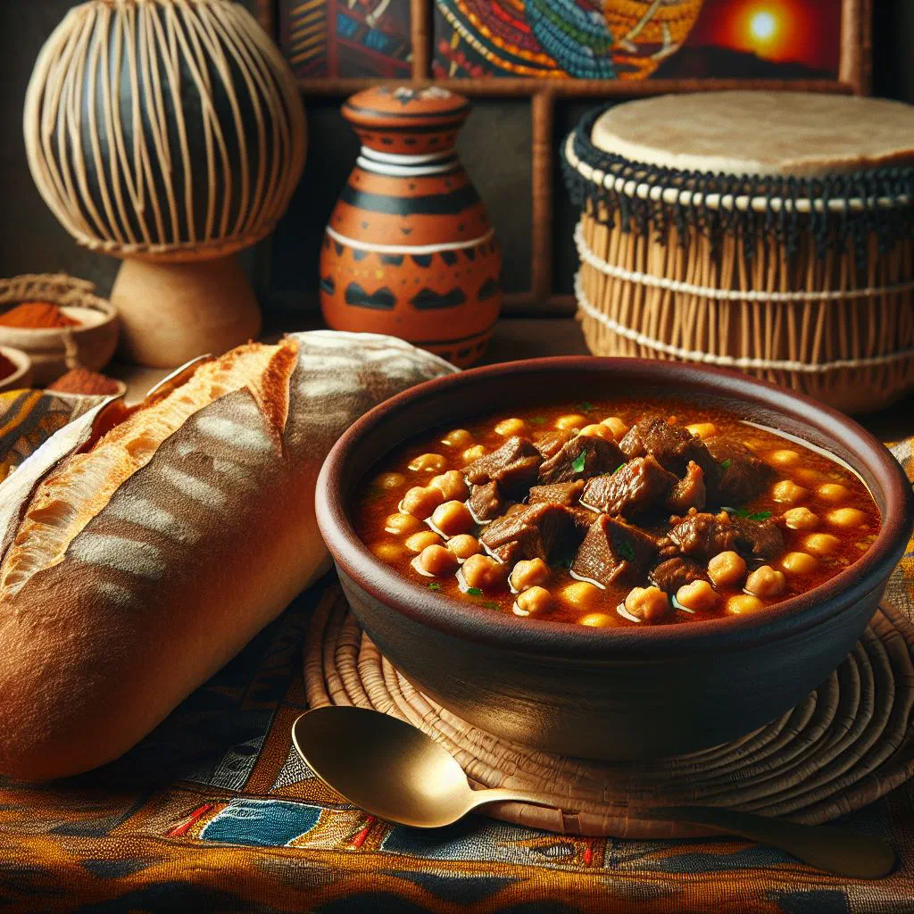 Bowl of Senegalese chickpea stew garnished with fresh parsley