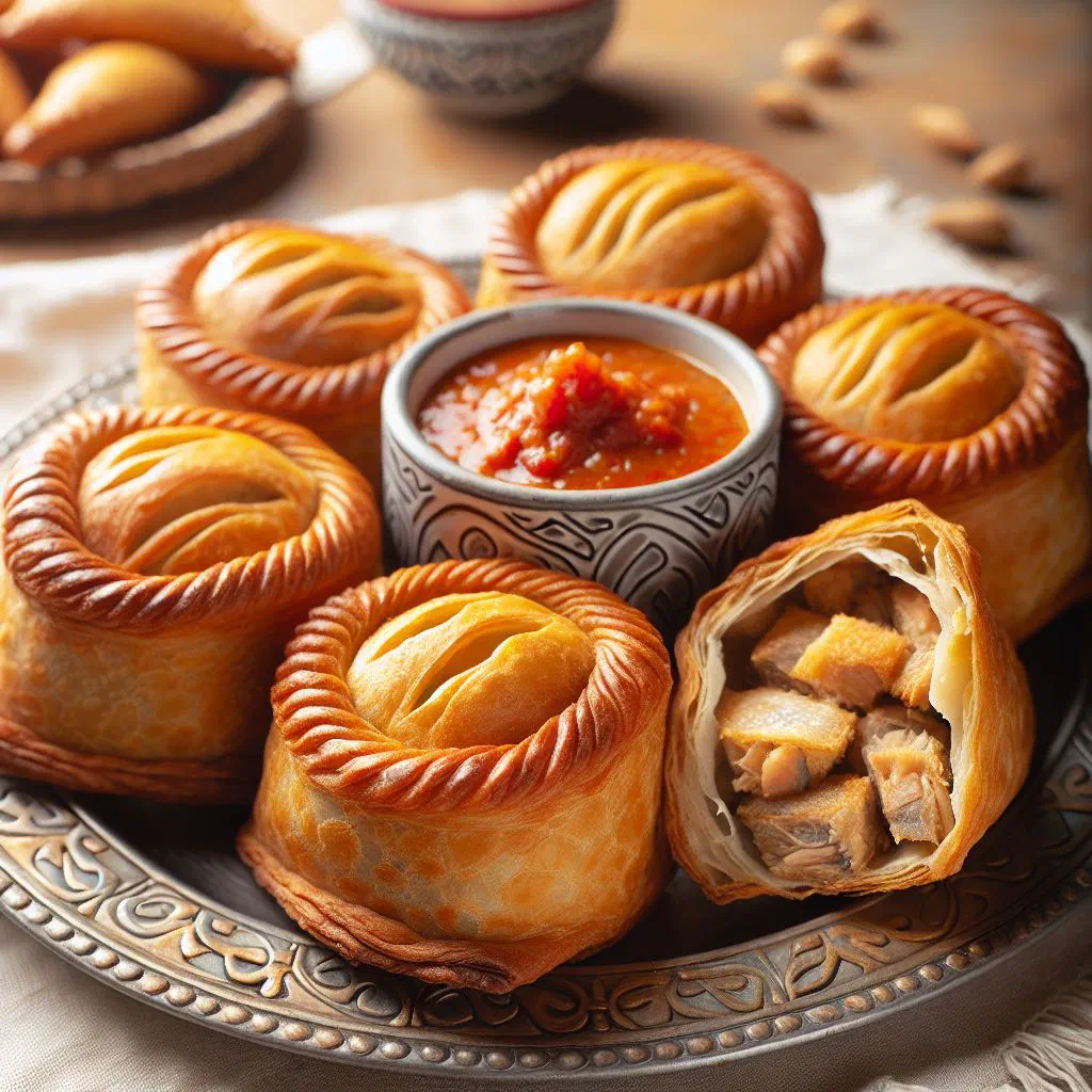 Golden fried Senegalese fish pastries served with a dipping sauce