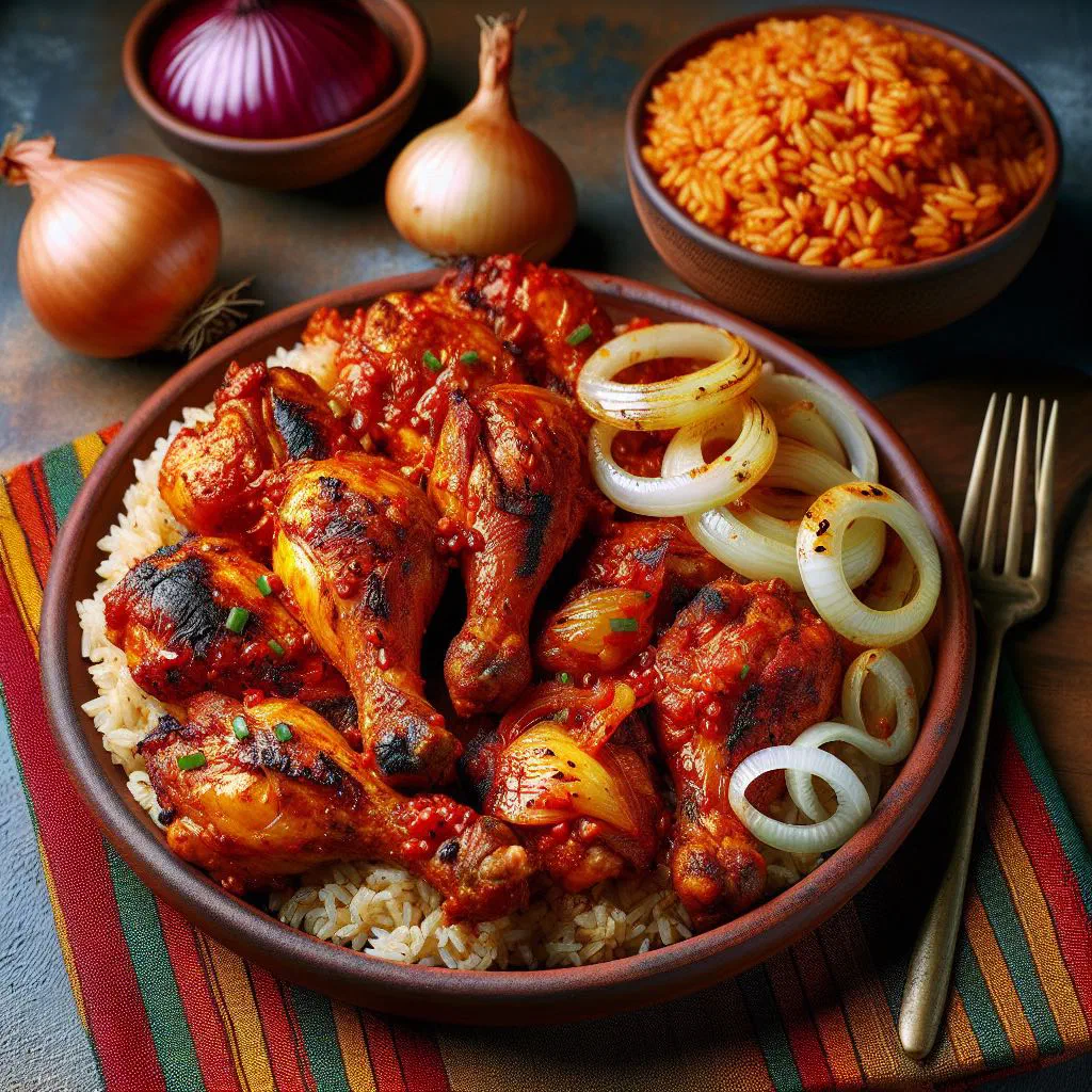Grilled Senegalese poulet dibi chicken with a golden, spiced crust