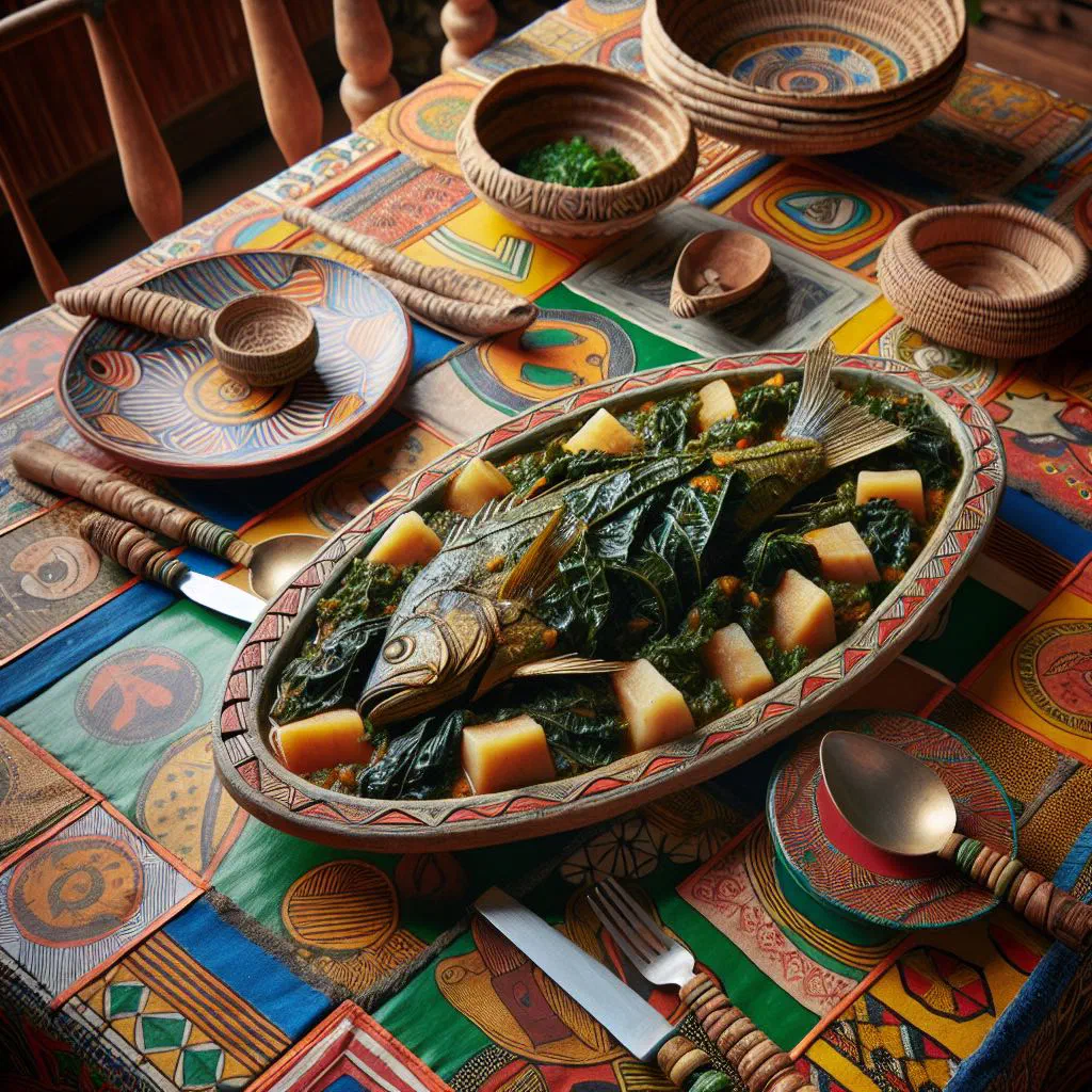 Saka saka stew of cooked cassava leaves served in a bowl
