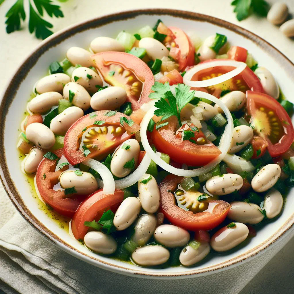 Senegalese saladu nebbe bean salad with black-eyed beans, tomato and fresh herbs