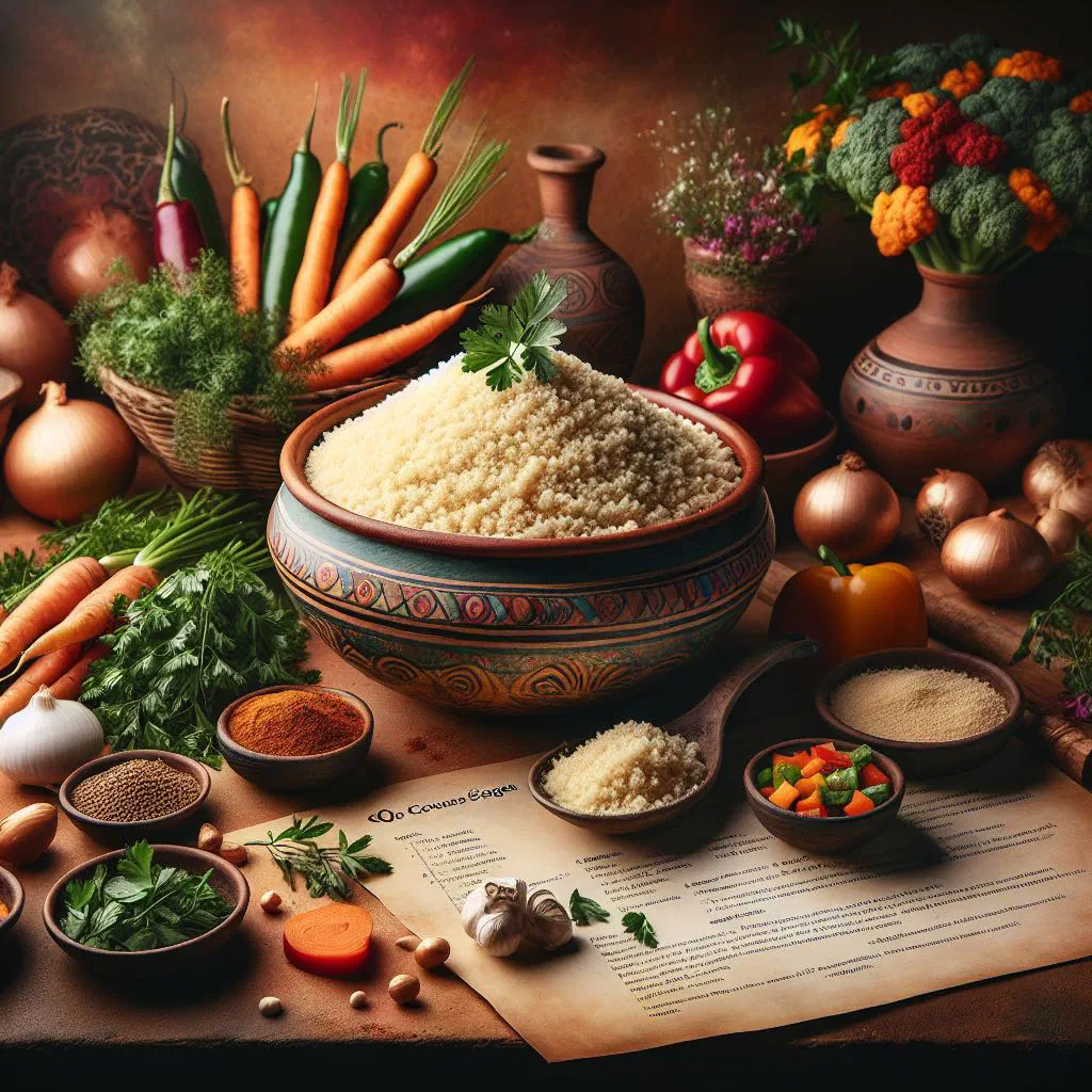 Bowl of Senegalese couscous with vegetables and chickpeas