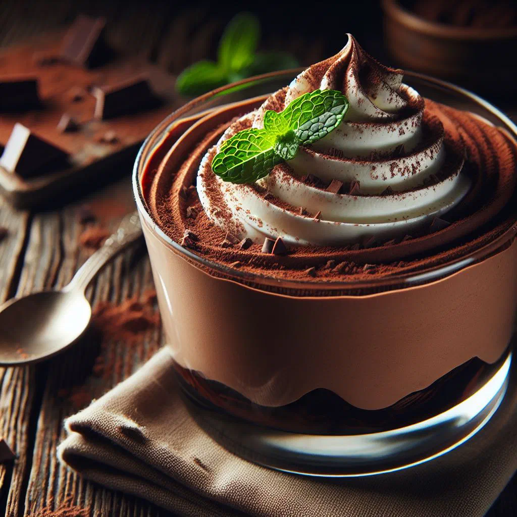 Serbian chocolate mousse served in a glass with grated chocolate