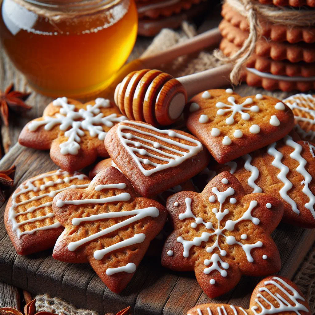 Round Serbian honey biscuits dusted with sugar on a plate