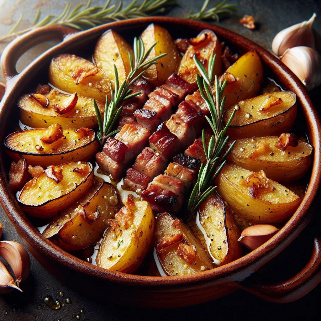 Baker-style potatoes with tender chunks of meat and fresh herbs