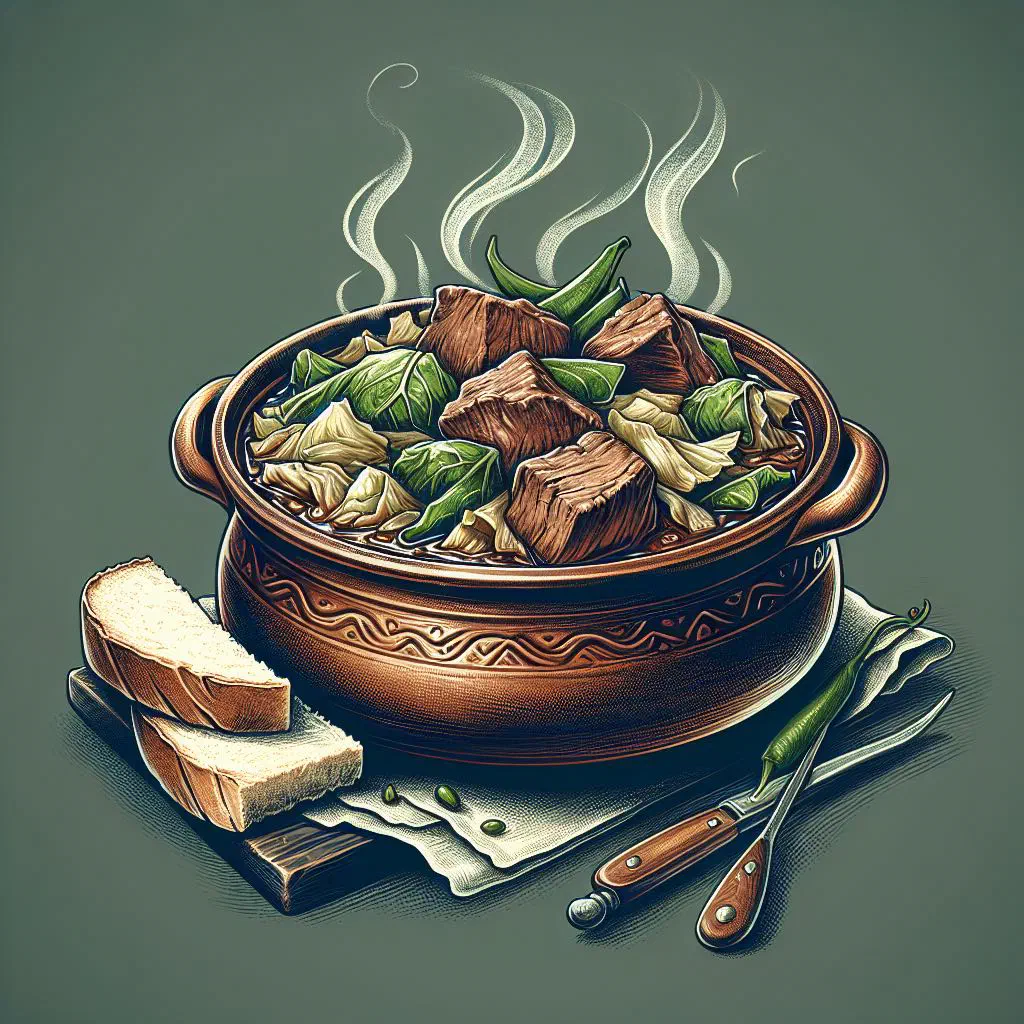Braised sweet cabbage with tender beef, garnished with fresh herbs