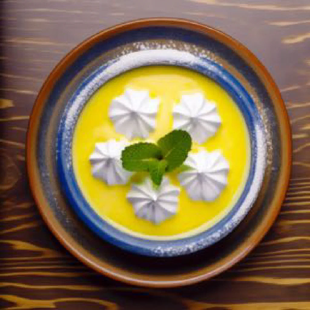 Šnenokle with fluffy poached meringue on vanilla custard and chocolate sauce