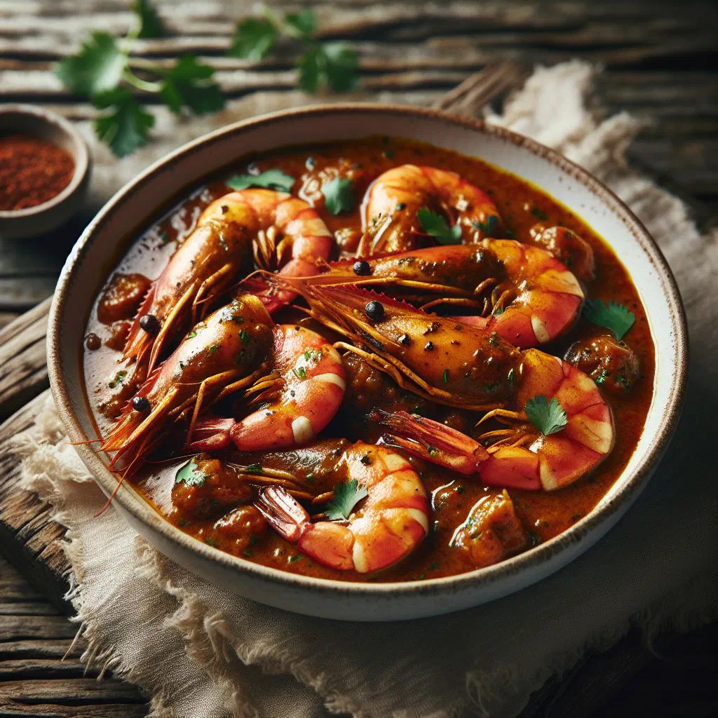 Creole prawn curry in coconut sauce garnished with fresh coriander