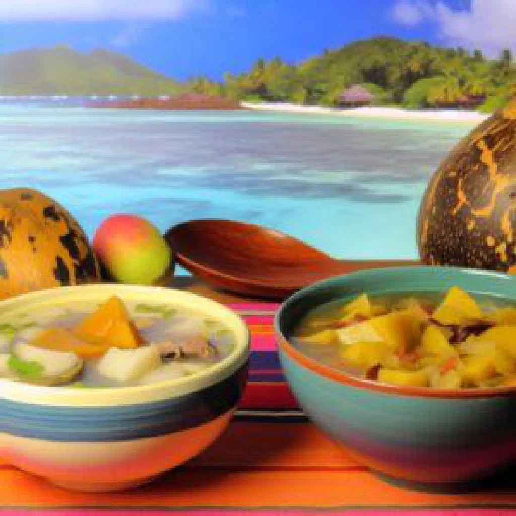 Bowl of Seychellois ladob with banana and sweet potato in creamy coconut milk