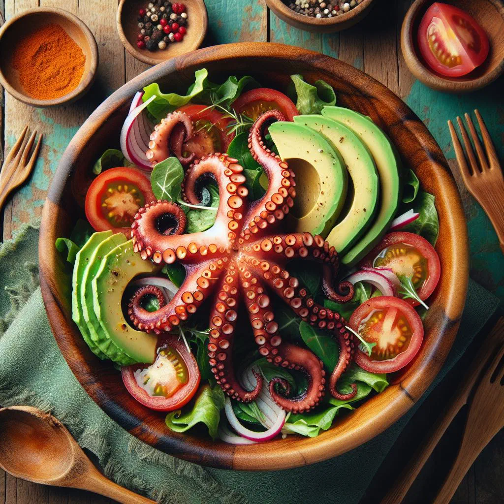 Octopus salad with lemon vinaigrette, red onion and fresh parsley