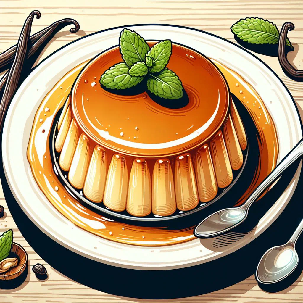 Vanilla flan turned out onto a plate with golden caramel sauce