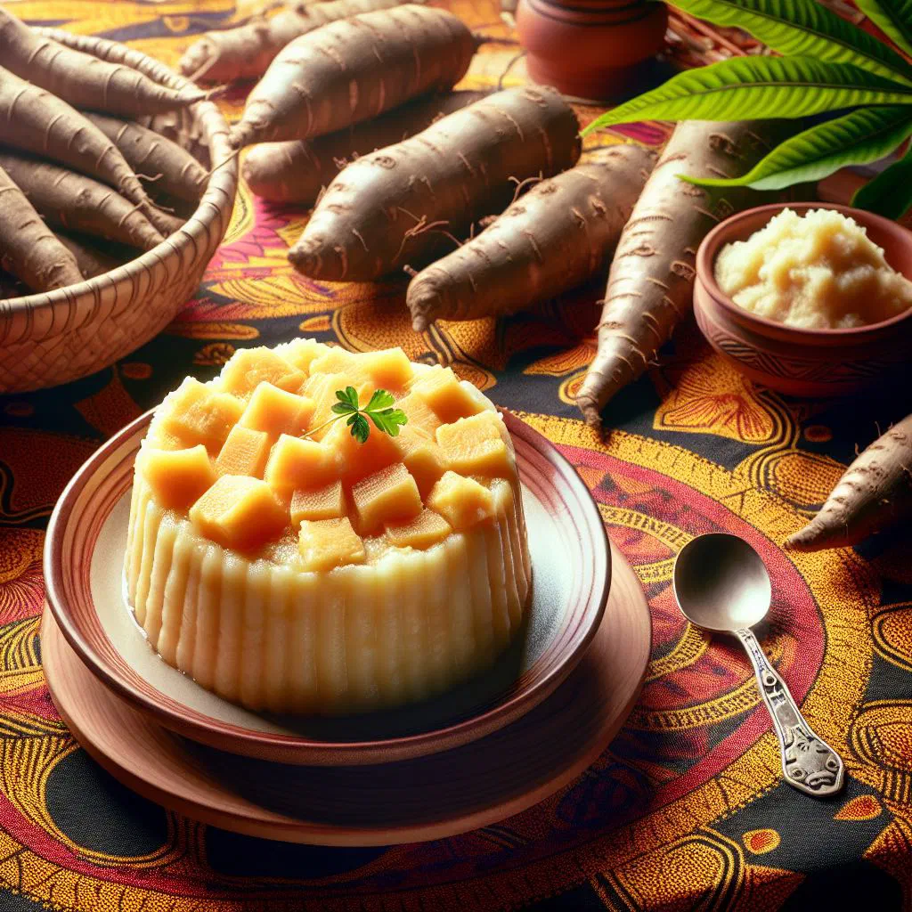 Golden baked cassava pudding topped with toasted coconut