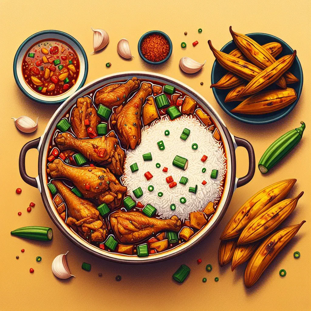Chicken muamba in a rich peanut and coconut sauce garnished with fresh coriander