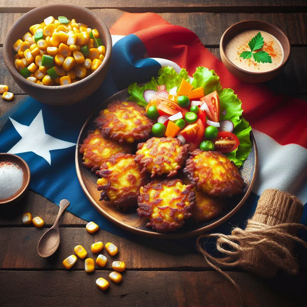 Golden-brown corn fritters piled on a plate