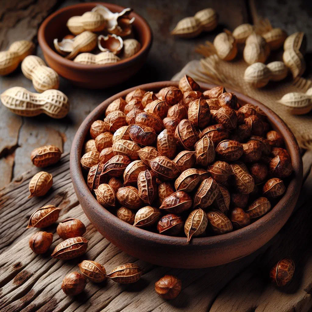 Bowl of golden roasted groundnuts dusted with spices