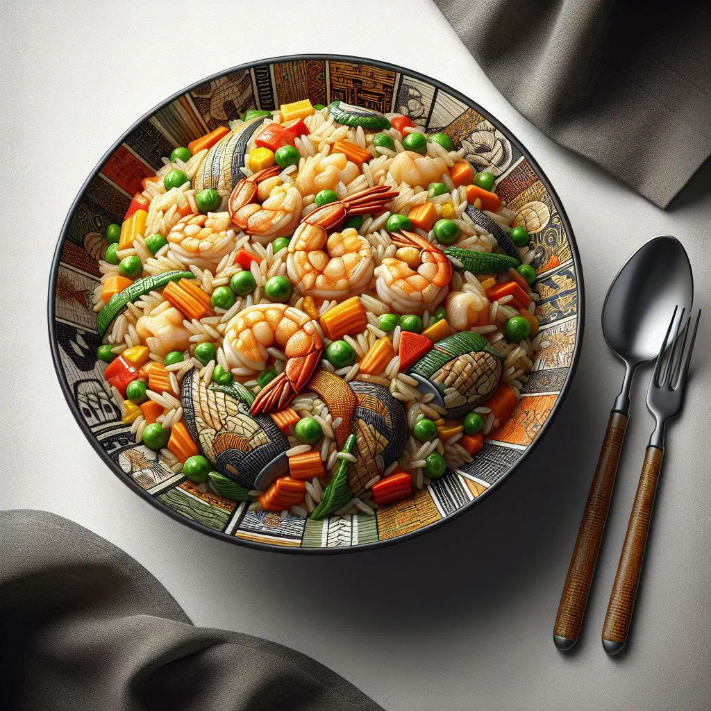 Sierra Leone style fried rice with carrots, peas and fresh coriander
