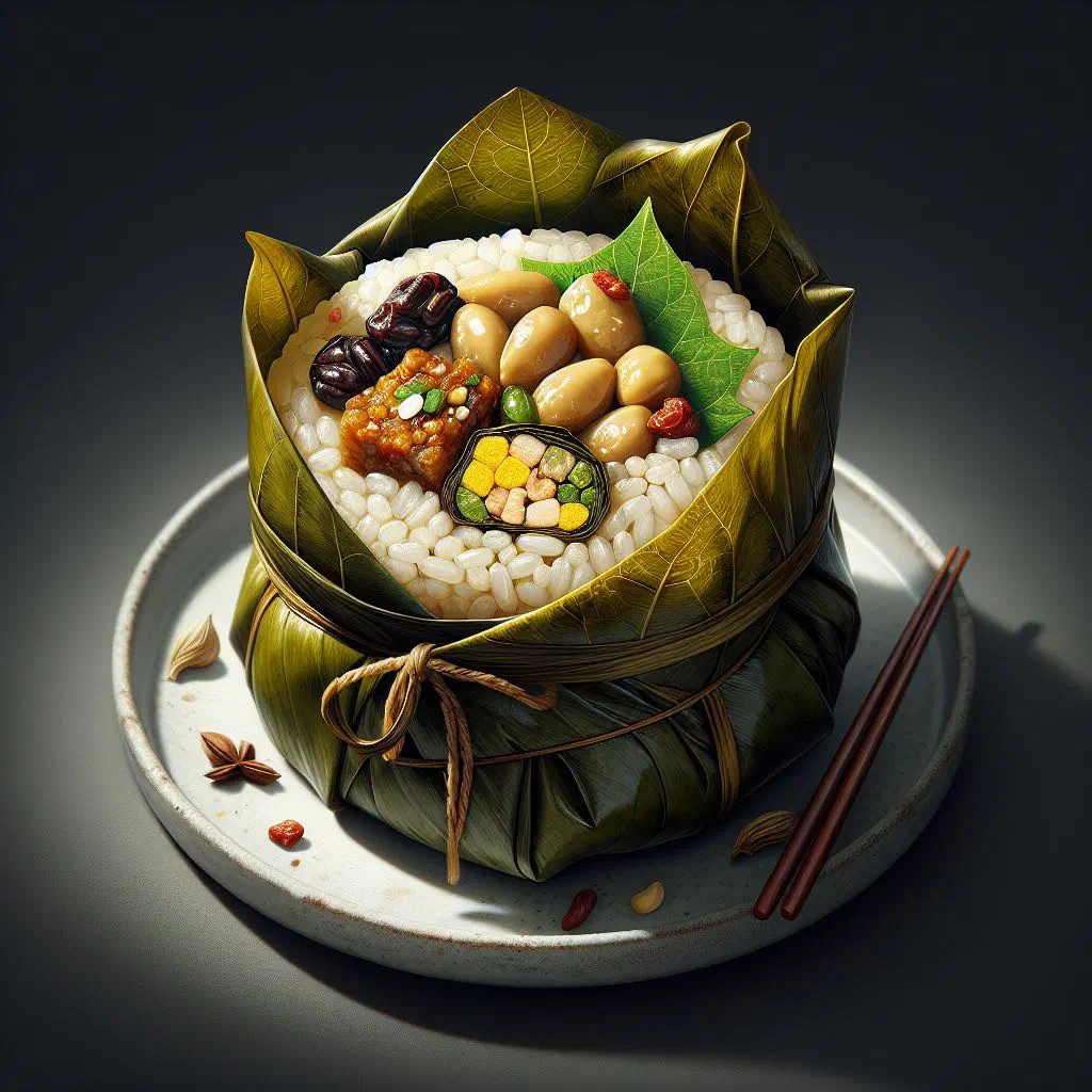 Bak chang glutinous rice dumplings wrapped in bamboo leaves